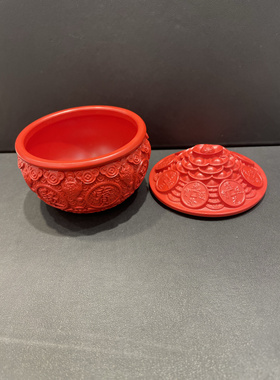 红朱砂聚宝盆金蟾元宝聚宝缸摆件