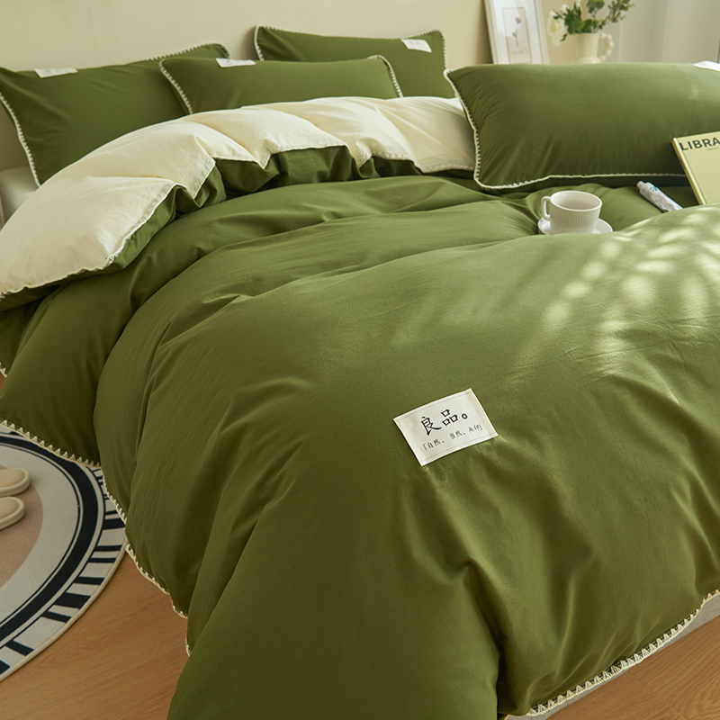 轻奢床上四件套纯棉全棉100北欧风现代纯色床单被套罩床品三件套4