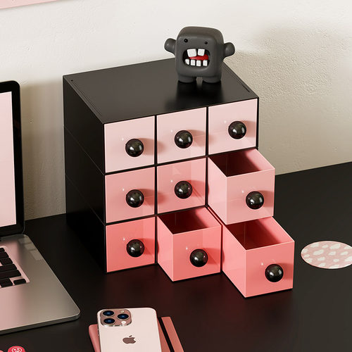 抽屉式桌面收纳盒书桌上文具整理神器办公室玄关杂物置物架储物盒 - 图0