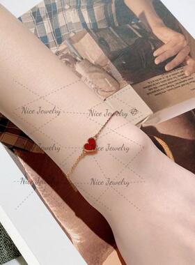 平替红色小桃心爱心项链纯银耳钉