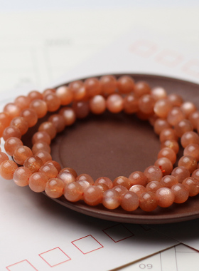 收藏级天然太阳石多圈橙月光手链