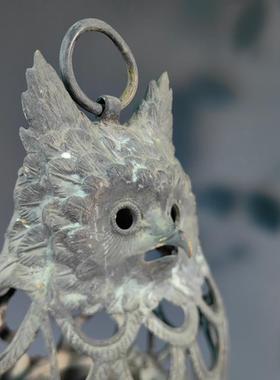 中古猫头鹰雪见灯笼烛台古典摆件