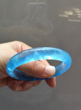 天然海蓝宝手镯 晶体通透 圣玛利亚蓝色 内径60毫米 重48.3克