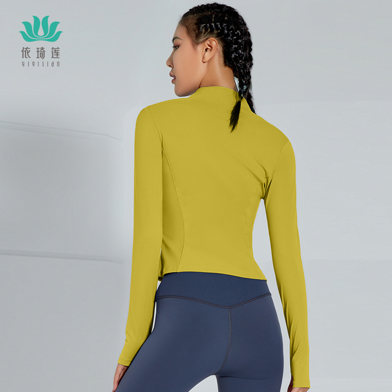 依琦莲瑜伽服长袖外套女可外穿晨跑健身服长袖运动立领跑步衣上衣