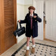 东京岁时记jk大衣秋冬连帽牛角扣夹棉中长款毛呢外套绀色莱克学院