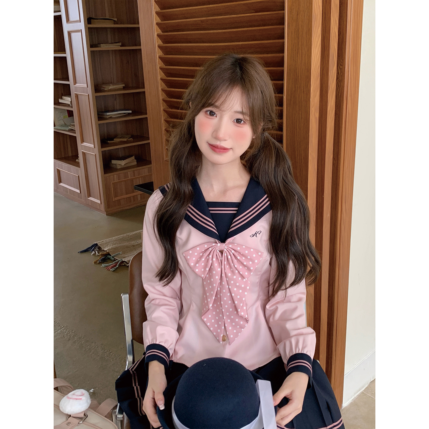 东京岁时记jk粉撞绀水手服小个子学院风学生制服绀色半裙制服套装 - 图2