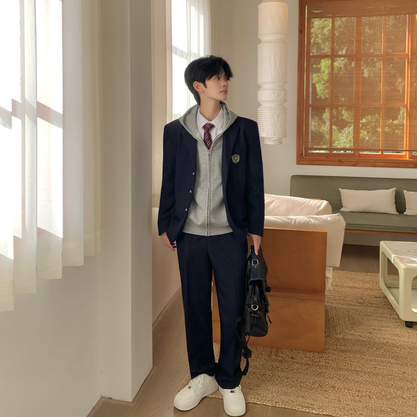 秋季绀色西服高级感西装套装男休闲卫衣学院风制服东京岁时记DK - 图0