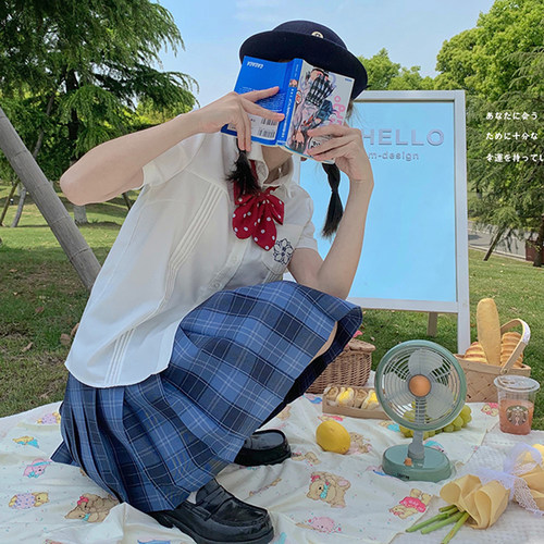 东京岁时记JK女衬衫半身裙女夏薄款百褶裙格裙水梨町短裙制服套装 - 图1