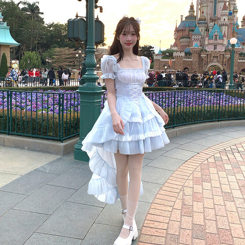 蓝月光法式温柔公主裙女成人泡泡袖连衣裙夏季小个子东京岁时记JK - 图3