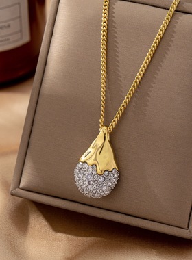 鬼才原创设计铜镀金时尚百搭满钻双色金属面项链