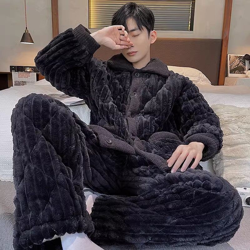 【现货超厚保暖】珊瑚绒夹棉睡衣男士冬季三层加厚冬款家居服套装,淘宝优惠券,粉丝福利购,淘宝优惠卷