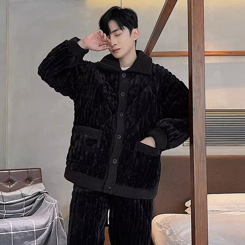 【现货超厚保暖】珊瑚绒夹棉睡衣男士冬季三层加厚冬款家居服套装,淘宝优惠券,粉丝福利购,淘宝优惠卷