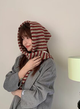 复古针织条纹针织三角巾