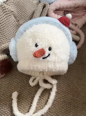 雪人针织帽冬季可爱护耳帽