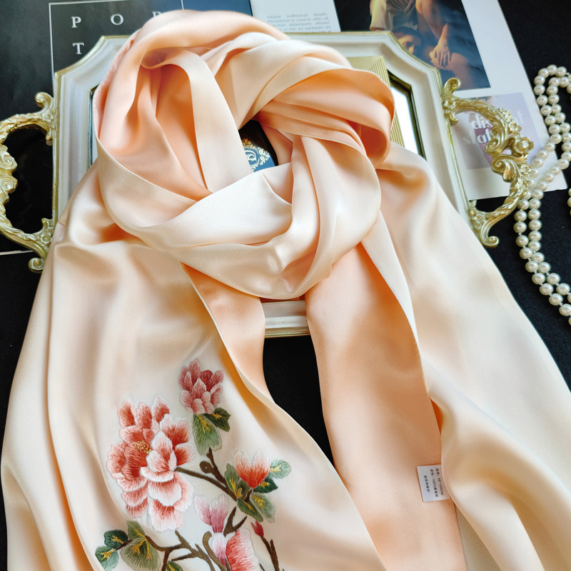 秋冬苏绣真丝丝巾手工刺绣桑蚕丝围巾双面丝绸小披肩妈妈配旗袍,淘宝优惠券,粉丝福利购,淘宝优惠卷