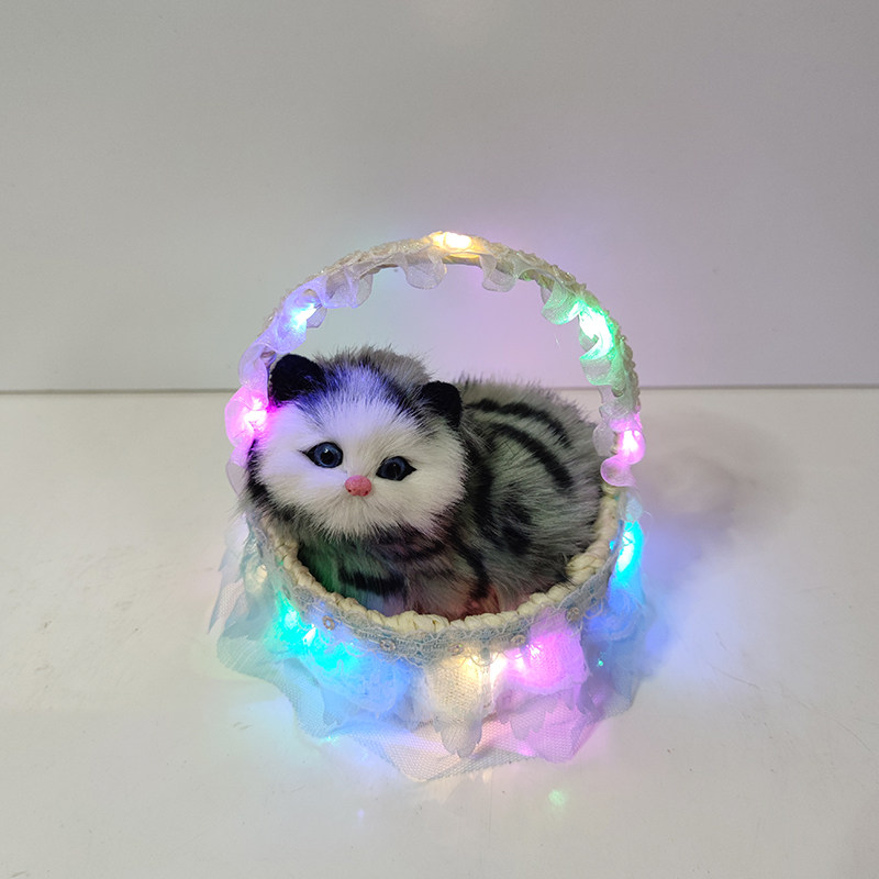 带灯花篮会叫的小猫咪毛绒动物玩偶儿童过家家仿真猫景区地摊礼品