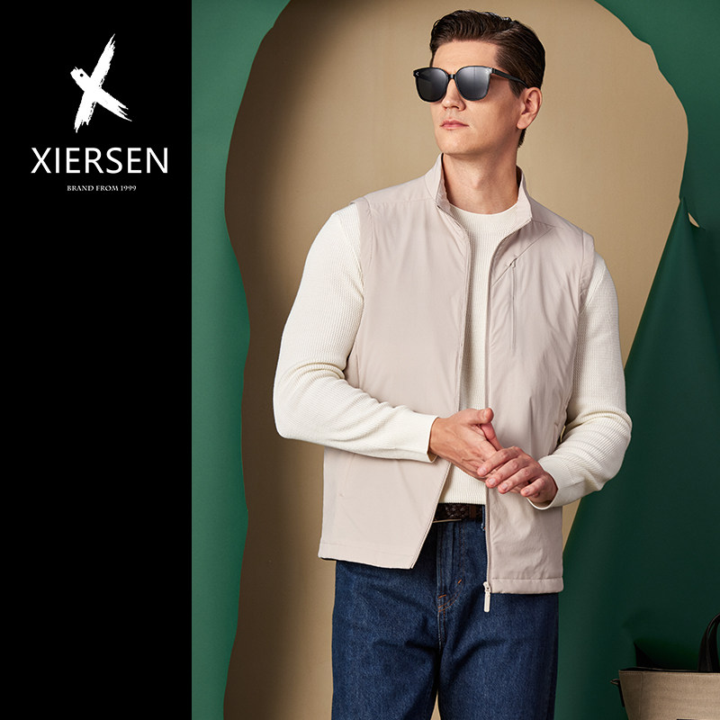 秋冬欧洲站立领薄款棉服马甲男无袖背心坎肩填充桑蚕丝棉时尚休闲,淘宝优惠券,粉丝福利购,淘宝优惠卷