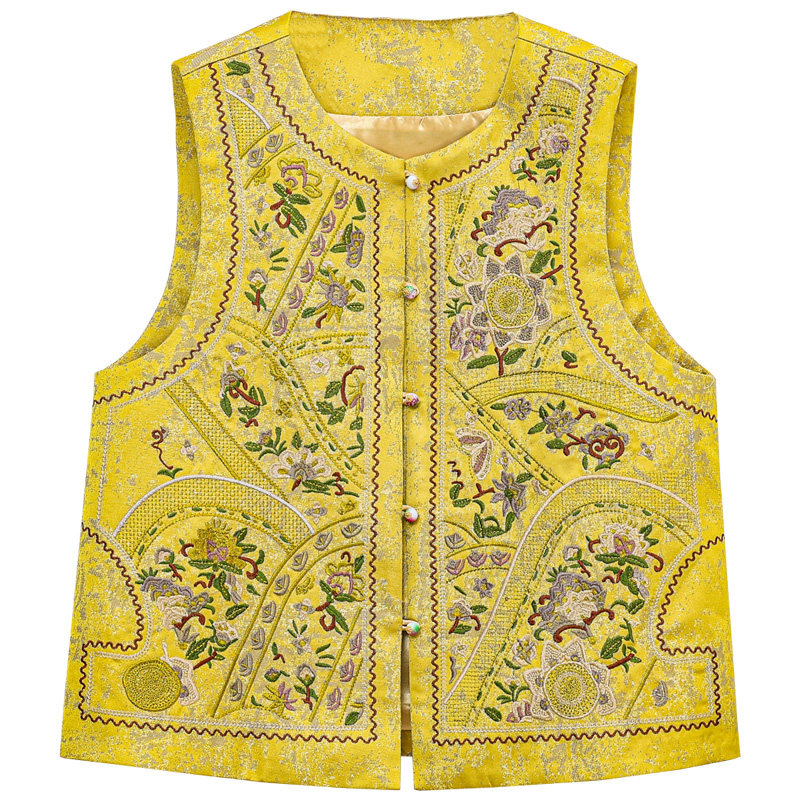 2025春夏新中式圆领马甲背心女国风复古醋酸重工刺绣盘扣无袖坎肩,淘宝优惠券,粉丝福利购,淘宝优惠卷