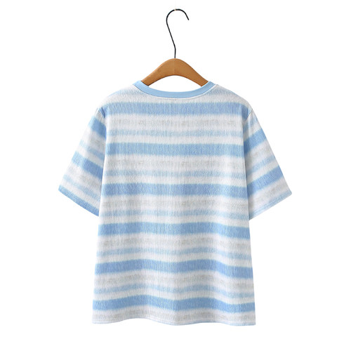 扎染彩条短袖T恤女2025夏季新款大码女装宽松洋气胖MM毛巾棉上衣 - 图0