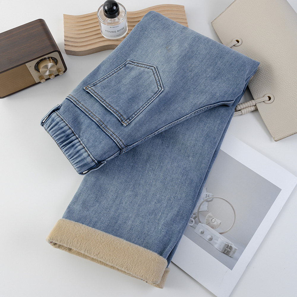 大码直筒加绒牛仔裤女秋冬新款胖mm高档宽松松紧高腰保暖休闲裤子,淘宝优惠券,粉丝福利购,淘宝优惠卷