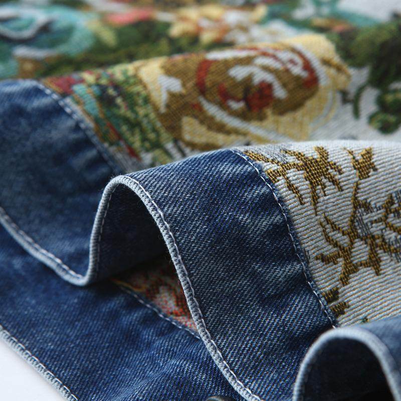 大码拼色圆领牛仔外套2025春季新款高档国风中式长袖上衣印花夹克,淘宝优惠券,粉丝福利购,淘宝优惠卷