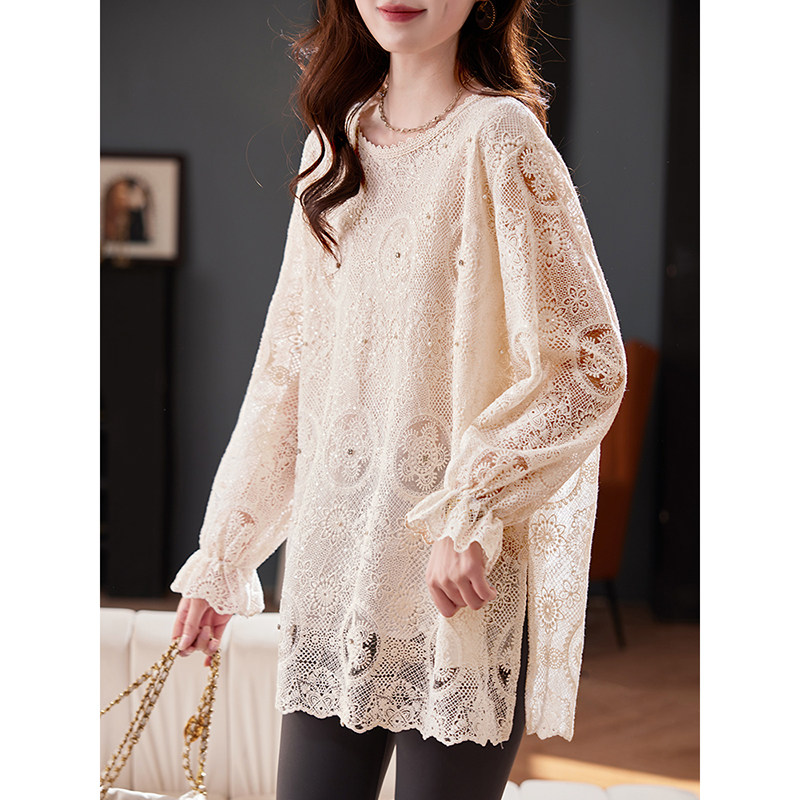 宝诗黎圆领钉珠刺绣镂空雪纺衫2026春季气质宽松洋气百搭衬衣女,淘宝优惠券,粉丝福利购,淘宝优惠卷