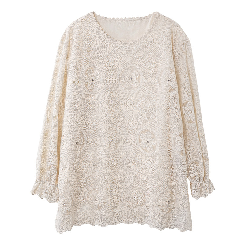 宝诗黎圆领钉珠刺绣镂空雪纺衫2026春季气质宽松洋气百搭衬衣女,淘宝优惠券,粉丝福利购,淘宝优惠卷