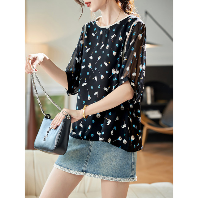 ເສື້ອຢືດ Chiffon ພິມແຂນເສື້ອ boucherie