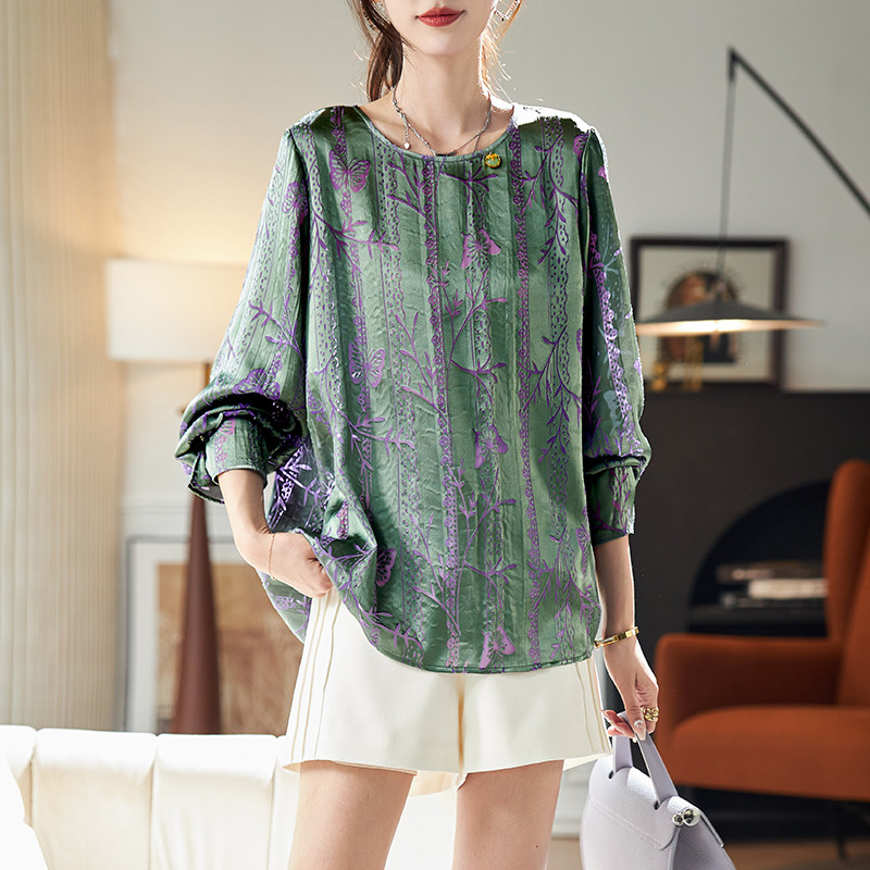 宝诗黎圆领印花宽松长袖雪纺衫女2026春季气质洋气百搭小衫上衣,淘宝优惠券,粉丝福利购,淘宝优惠卷