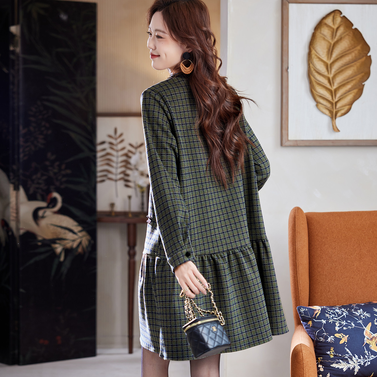 宝诗黎圆领系带格子连衣裙2026春季时尚宽松气质韩系休闲A字裙,淘宝优惠券,粉丝福利购,淘宝优惠卷