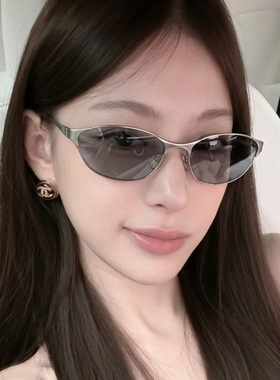 复古猫眼时尚个性街拍辣妹墨镜女凹造型金属水银色网红装饰太阳镜