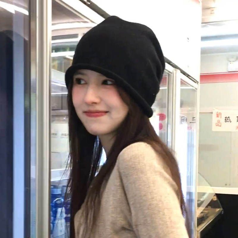 慵懒风秋季新款黑色卷边堆堆帽女2026薄款透气显脸小护耳包头帽潮,淘宝优惠券,粉丝福利购,淘宝优惠卷