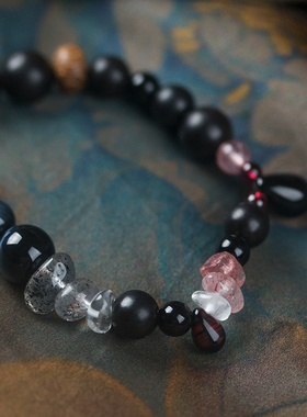 宫之词 虎眼黑曜石草莓晶紫牙乌原创设计个性小众手饰水晶手串女