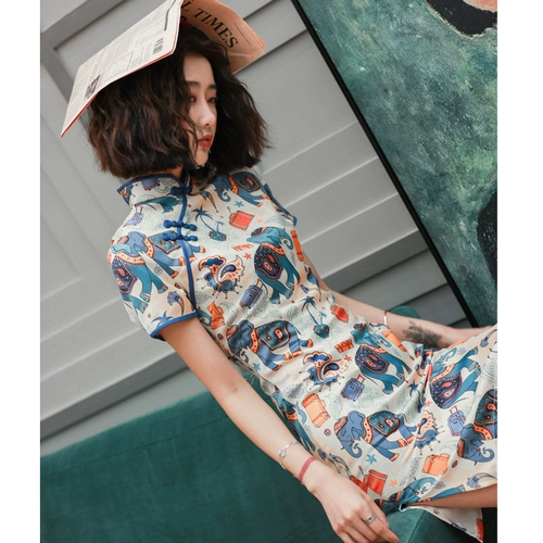 Легкое ципао, короткое платье, 2021 года, светлый стиль, подходит для подростков