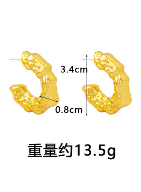 欧美轻奢沙金字母耳钉不掉色