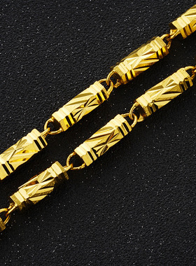 黄铜镀24K金实心六角竹节项链