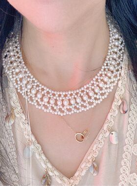 轻奢宽版五排多层宫廷风手串珍珠