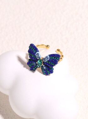 梦幻花园系列蓝色蝴蝶锆石开口戒指