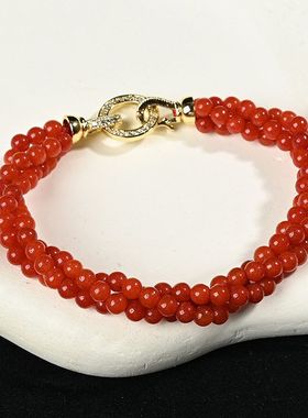 玫红色麻花天然项链链彩色锁骨