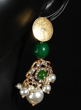 天然手链玛瑙镶钻复古重工订婚宴会首饰祖母绿铜合金宝石项链耳饰