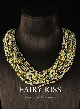 精致清新绿色花朵多层老奶奶项链 磁吸扣高级感个性设计珐琅胸针