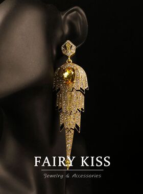 法式复古密镶满钻长款扫肩个性时尚莱茵石镶嵌琉璃珍珠高级感饰品