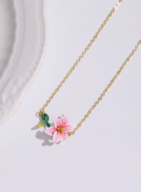 百合花树枝项链彩色花朵小清新