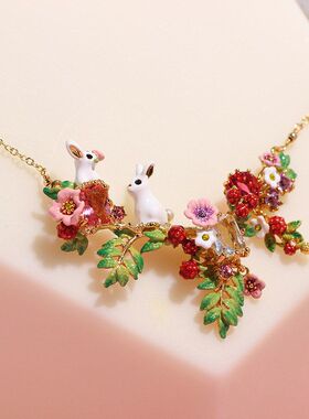 新品欧美ins风珐琅釉兔子花朵链