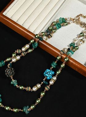 毛衣链石小戴叠天然项链个性高级