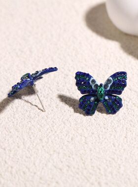 梦幻花园系列蓝色蝴蝶锆石耳钉