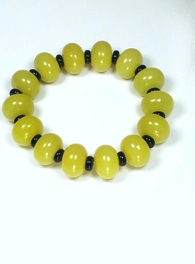 新货爆款精品鸡油黄岫玉算盘珠手链黄色岫玉平安扣手串18/12m男款