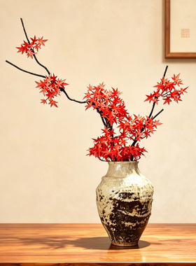 新中式仿真迎客松崖柏枝花艺摆件