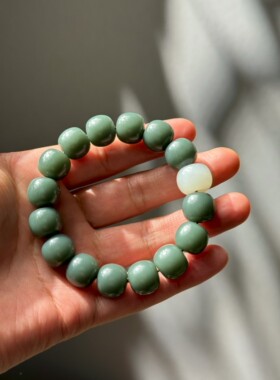恒久玉器新疆和田玉沙枣青手串且末蓝手链