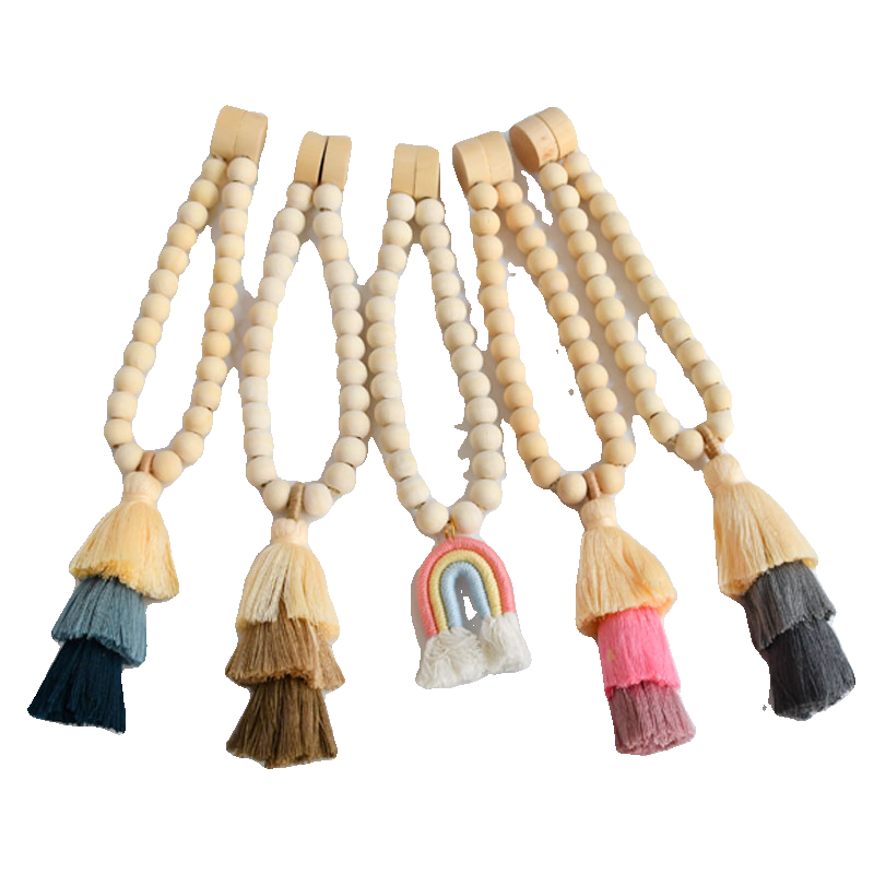 天河花边新复古简约木头流苏磁扣彩虹装饰吊穗一个免打孔绑带挂球,淘宝优惠券,粉丝福利购,淘宝优惠卷